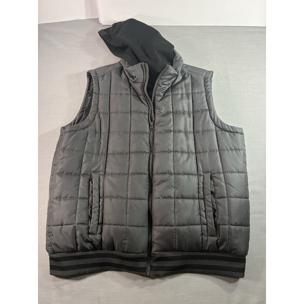 Pacific Trail Mens XL Quilted Puffer Vest Gray Full Zip Sleeveless Jacket W Hood